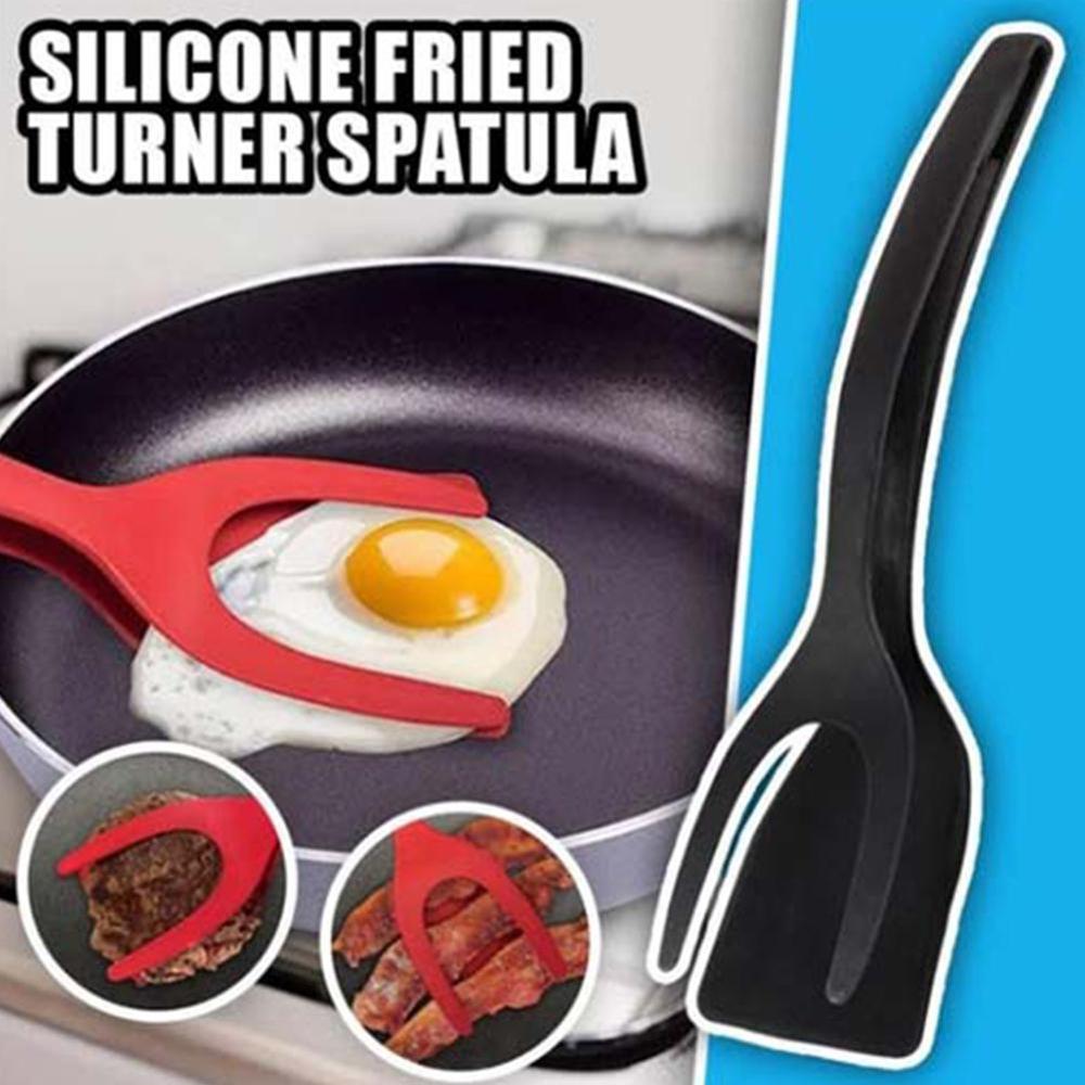 2 In 1 Tongs Grip and Flip Spatula, Fried Egg Spatula Turner Spatula Made  of Silicone with Non-Stick…See more 2 In 1 Tongs Grip and Flip Spatula
